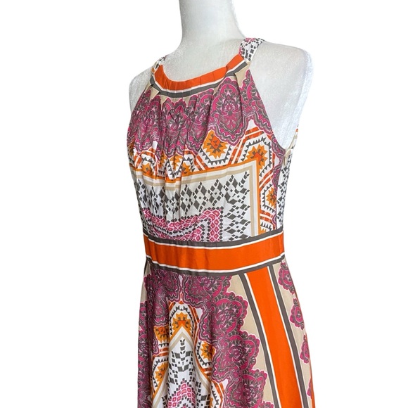 Chico's Women Boho Pink Orange Scarf Print Long Flowy Maxi Dress Sz 0 - Picture 9 of 13